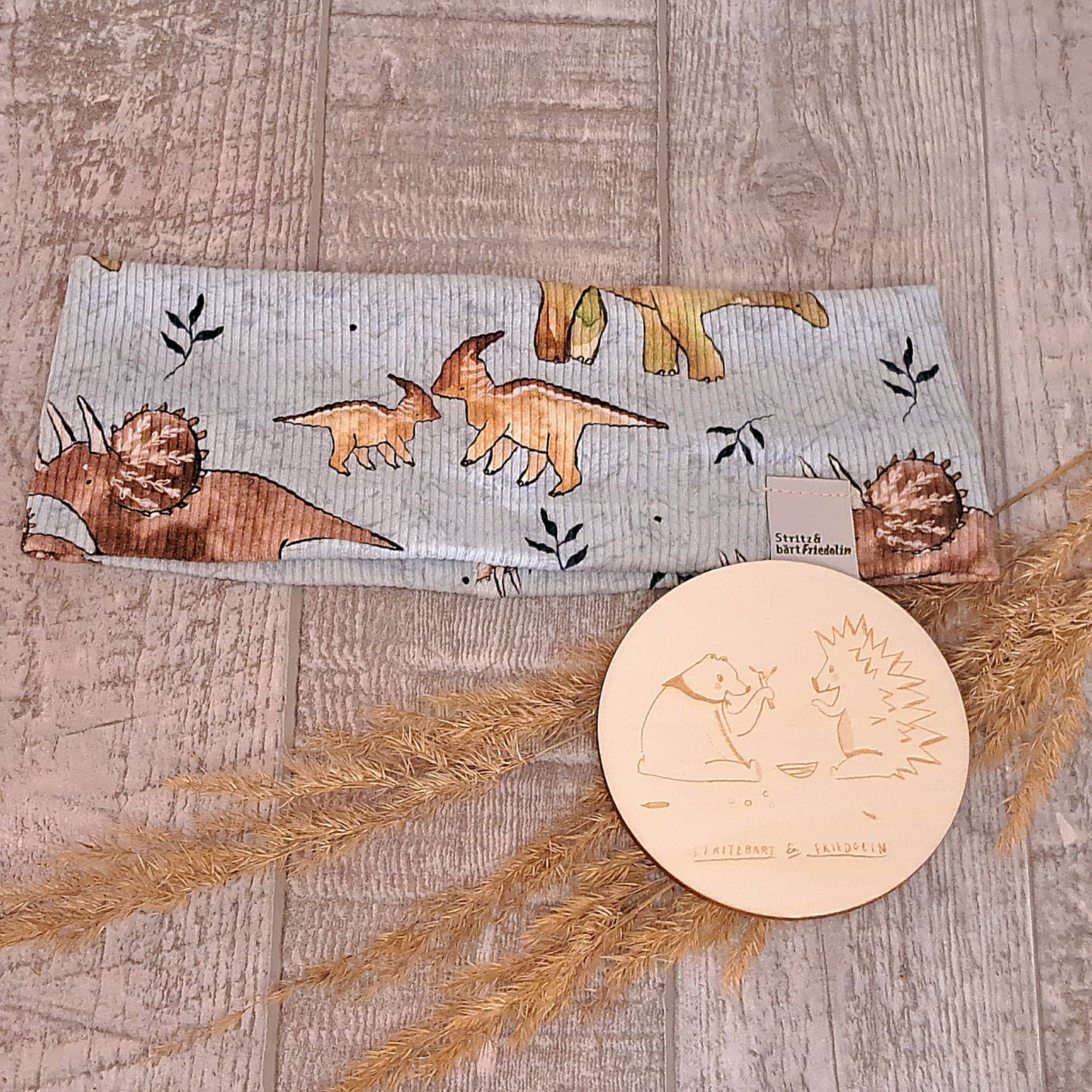 Stirnband, Kinder, Motive, mitwachsend, Dinos, Pflanzen, Gerippter Stoff