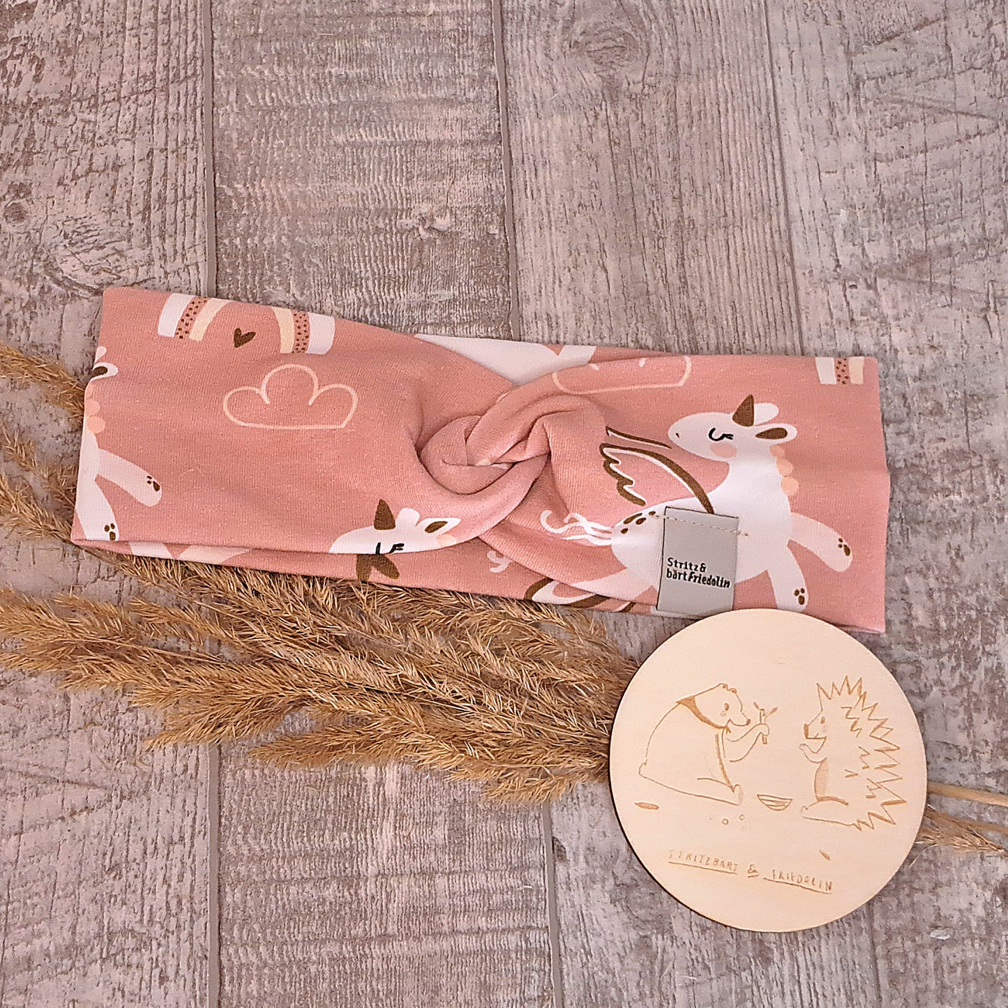 Knotenstirnband, Kind, Kinderstirnband, Knopf, Babyhorn, Einhorn, rosa, Wolken, Regenbogen, Herz