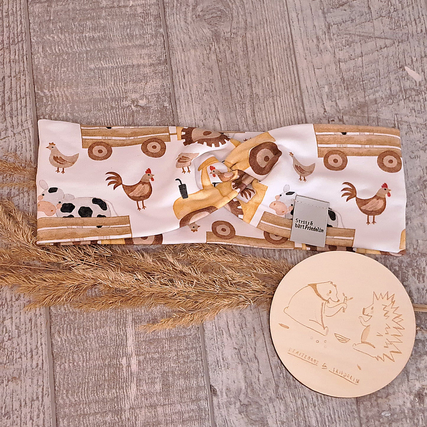 Knotenstirnband, Kind, Kinderstirnband, Knopf, Bauernhof, Hühner, Traktor, Kuh