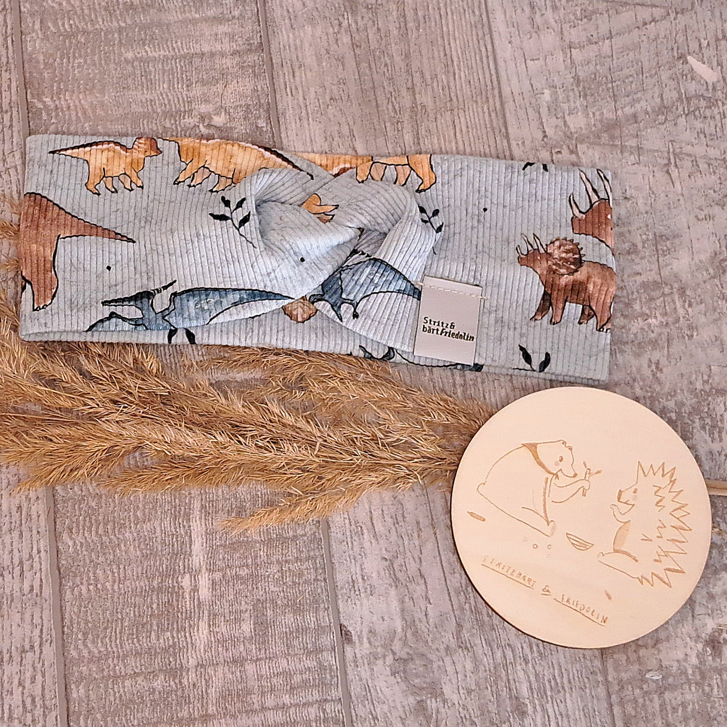 Knotenstirnband, Kind, Kinderstirnband, Knopf, gerippter stoff, Dinos, Pflanzen