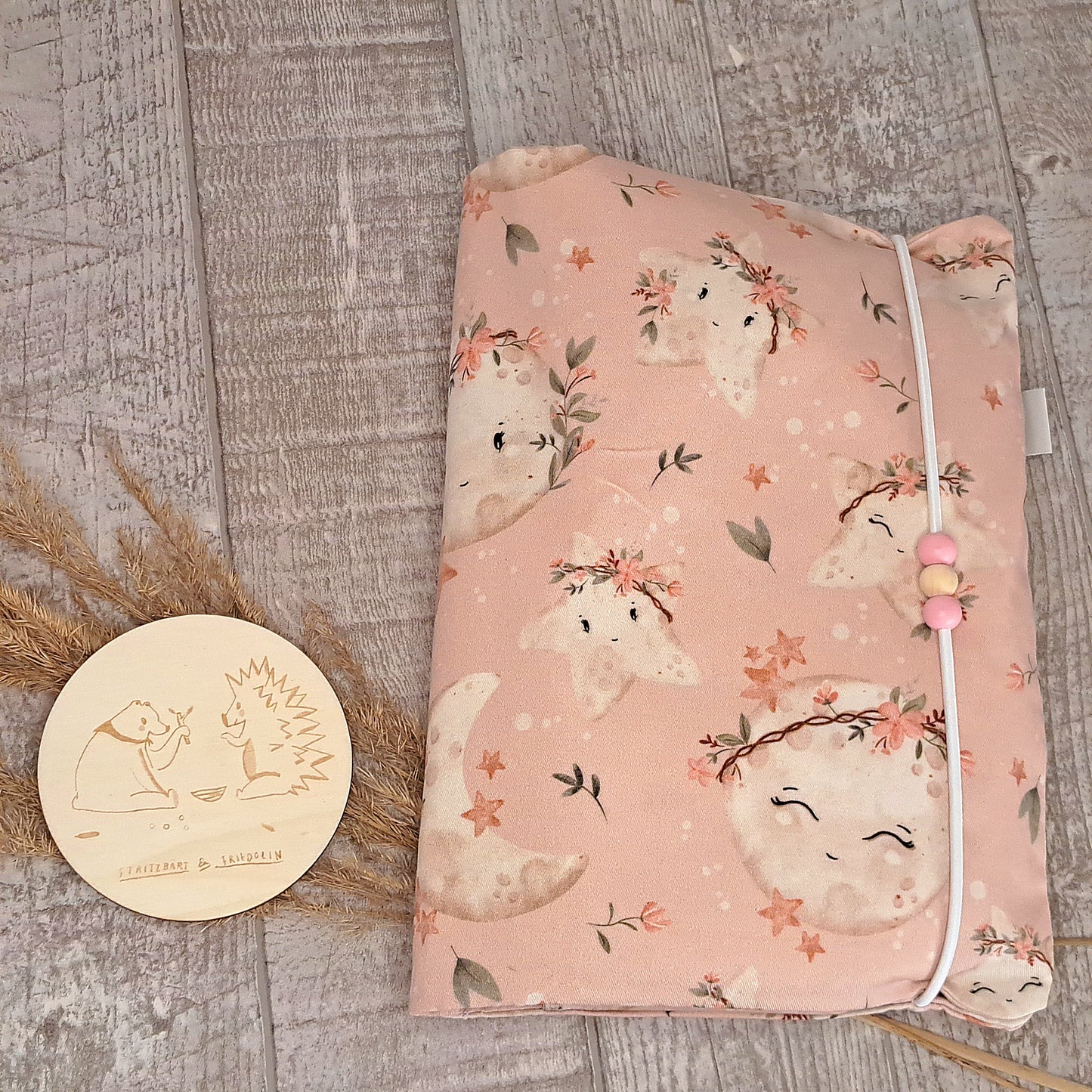 Windeltasche, Wickeltasche, Windeln, Feuchttücher, Organizer, Mädchen, rosa, Mondmädchen, rosa Perlen, Gummiband