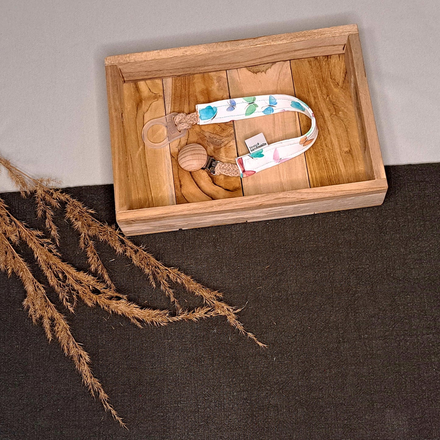 Schnullerband, Schnullerhilfe, Band, Praktisch, waschbar, bunte Schmetterlinge klein