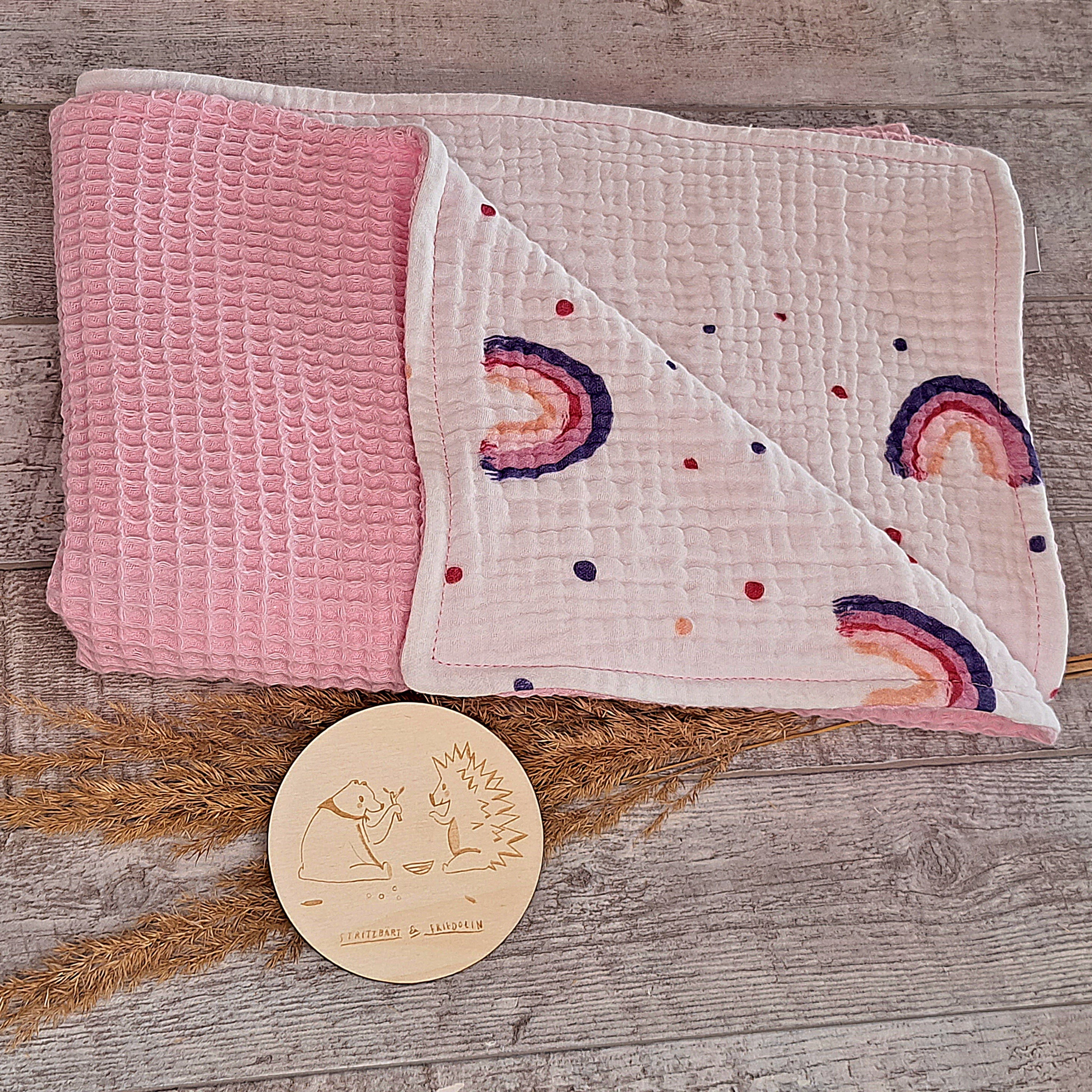 Sommerdecke, Babydecke, Waffelpique, Musselin, Luftig, Leicht, 60x80, 70x100, Rosa, Regenbogen, punkte