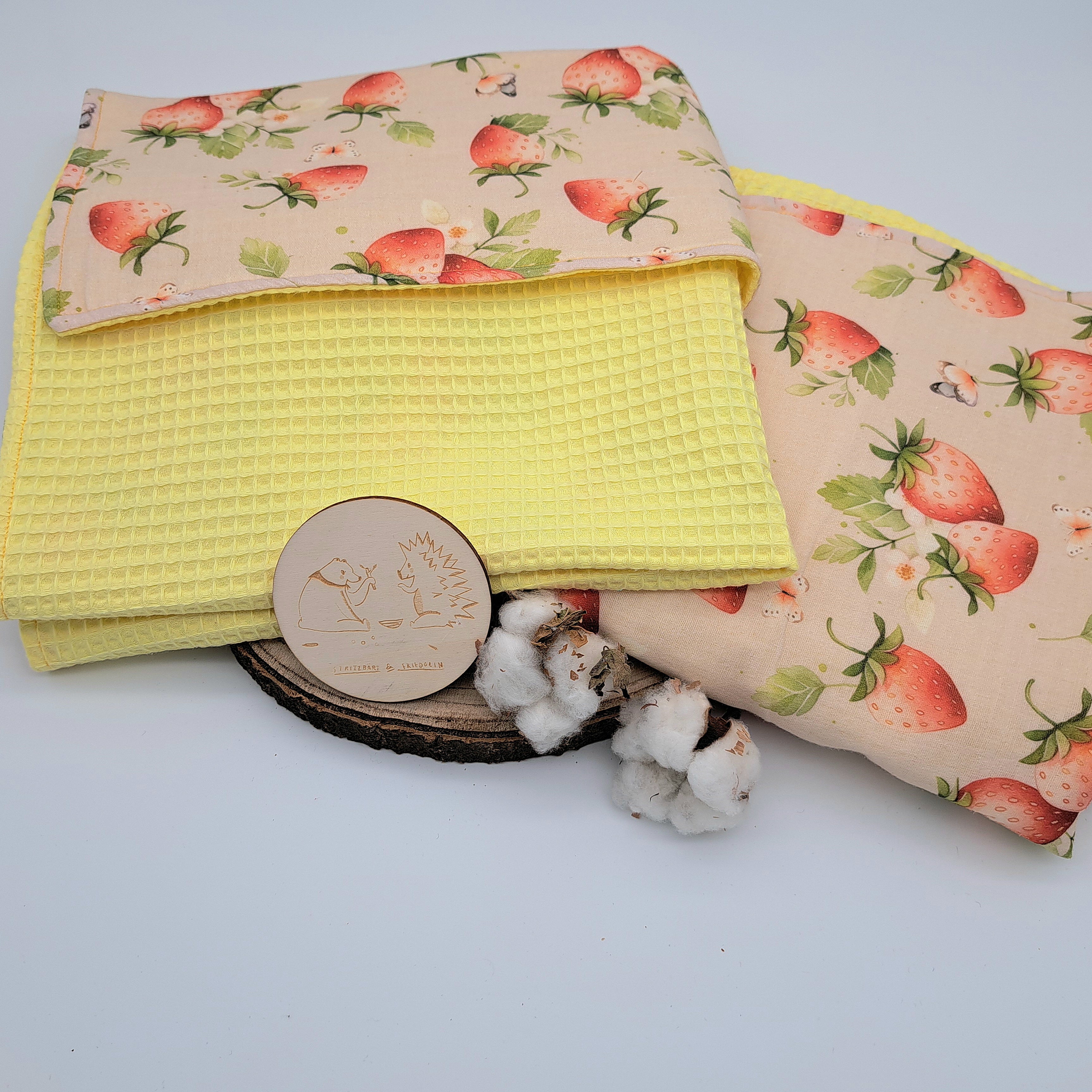 Sommerdecke, Herbstdecke, Babydecke, Waffelpique, Musselin, Luftig, Leicht, 60x80, 70x100, Gelb, Erdbeeren