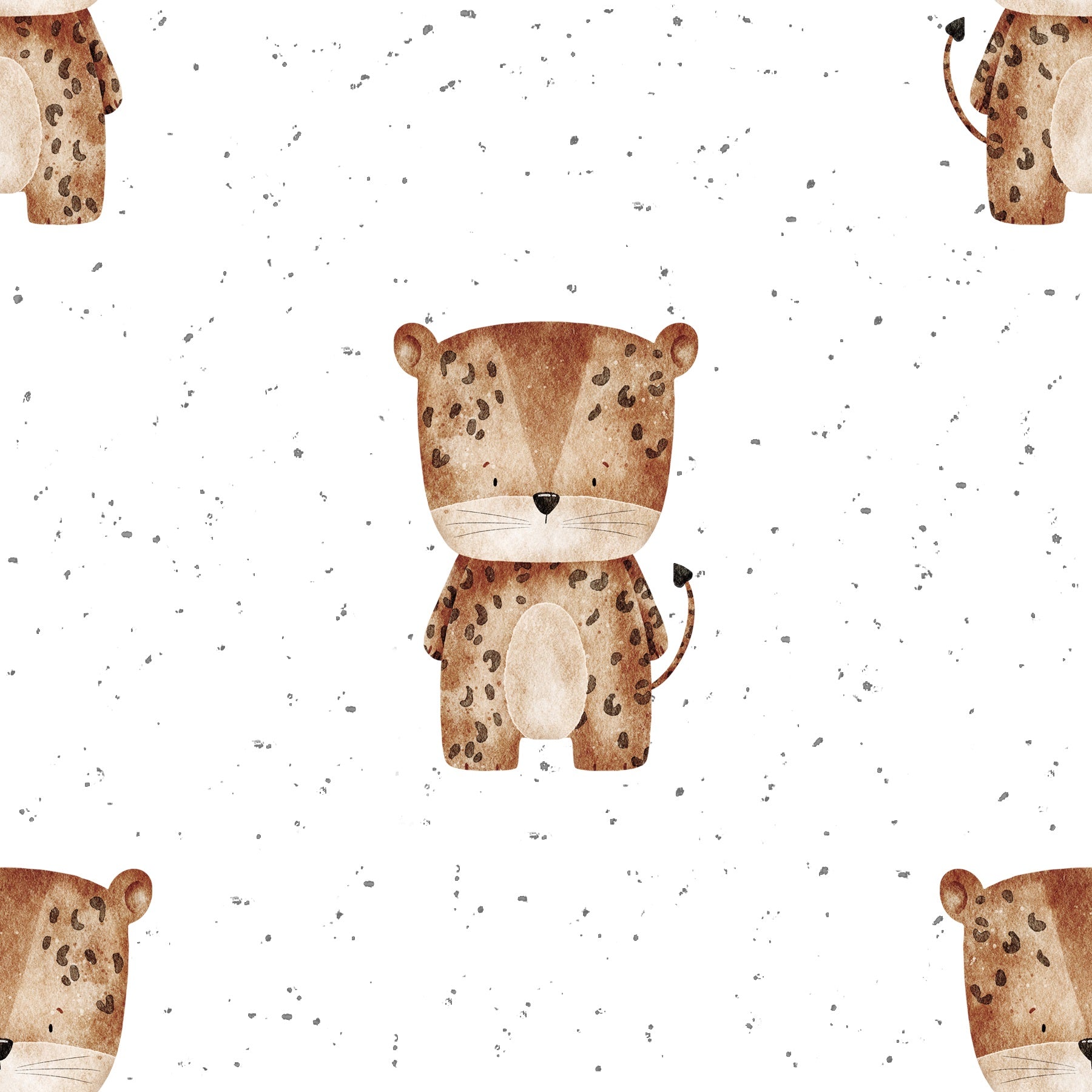 Handgefertigte Windeltasche aus 100% Bio-Baumwolle mit Fach für Windeln und Feuchttücher, Gummikordel-Verschluss mit Holzperlen; nachhaltiges und praktisches Accessoire für Eltern unterwegs. Schlichtes und neutrales Design mit niedlichen Leoparden.