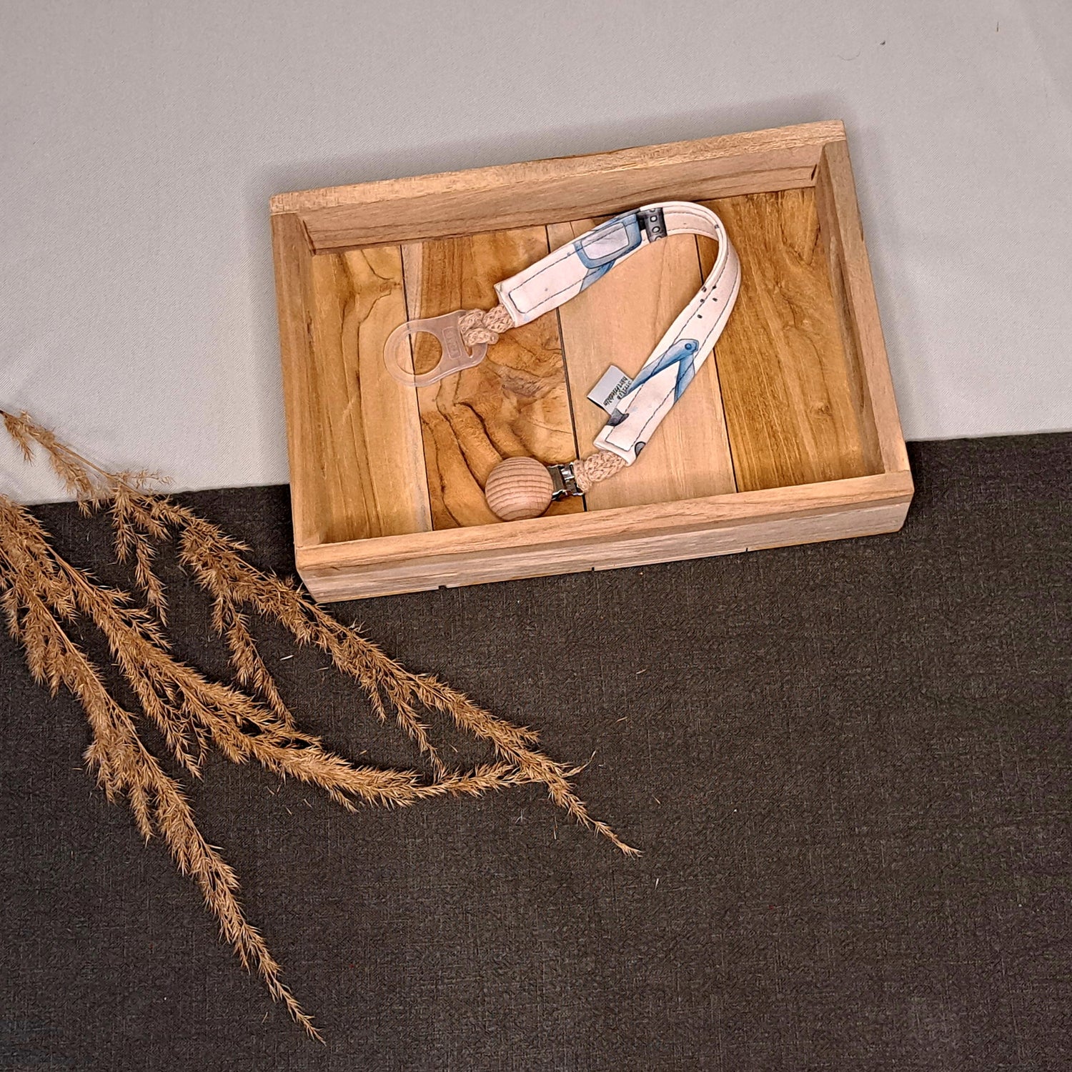 Schnullerband, Schnullerhilfe, Band, Praktisch, waschbar, blauer Bagger 